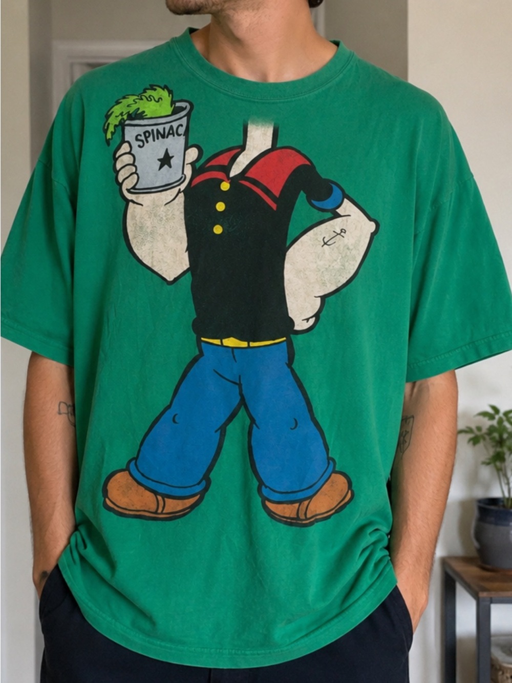 Green Popeye Graphic Tank Top T-Shirt
